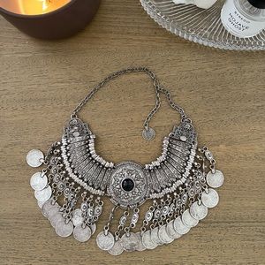 LF Silver Coin Statement Necklace